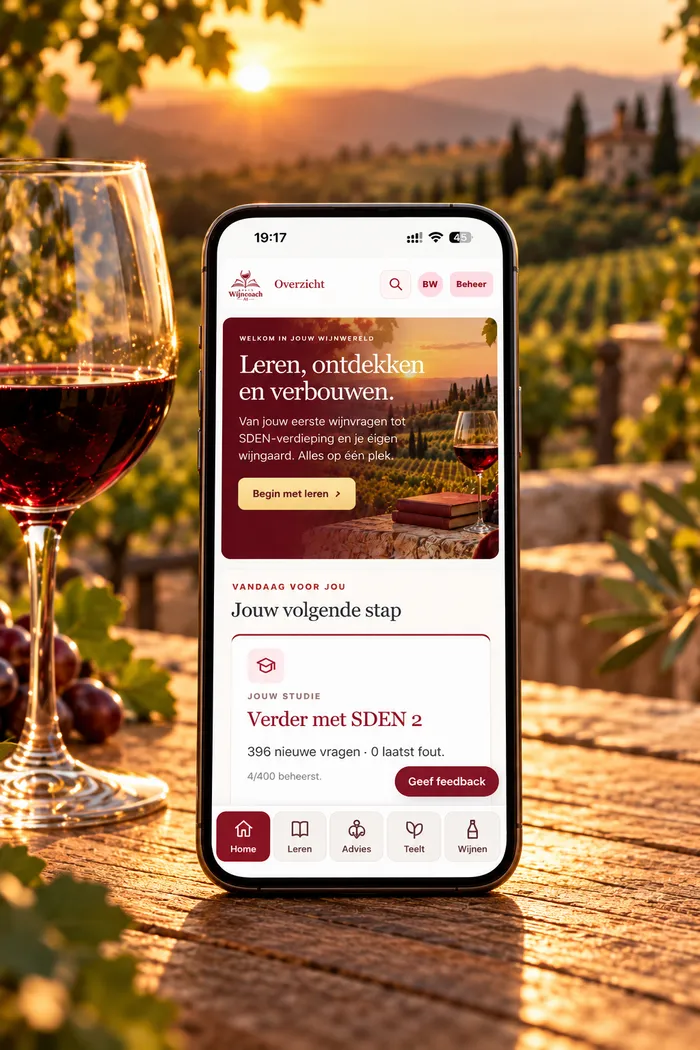 Illustratie van de Wijncoach op een smartphone